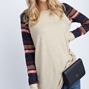 Long Sleeve Stripe Knit T-Shirt Top Casual Soft